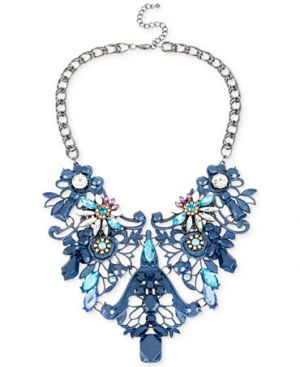 Haskell Hematite-Tone Blue Filigree and Crystal Frontal Statement Necklace